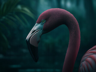 Rosa Flamingo Porträt, dunkler Hintergrund


