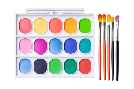 watercolor paints and brushes