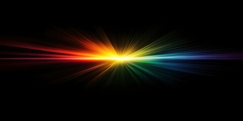 abstract dark background of light with stripes of colourful rays moving from the center