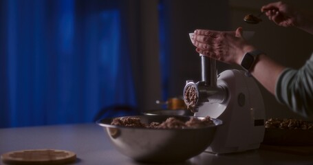Meat grinding mechanism in a kitchen mincer