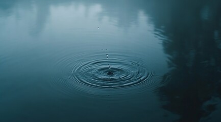 Obraz premium Water droplet falling into still pond, creating concentric ripples.