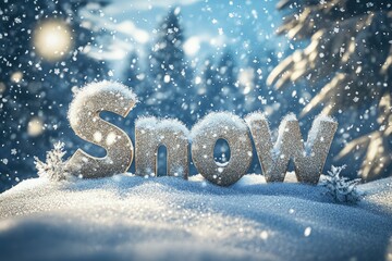 Text "Snow" , 3d rendering , mockup photoshop & style photo shop