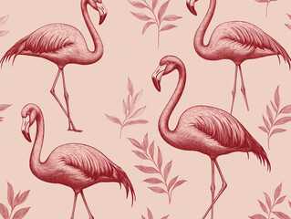 Obraz premium Flamingos in eleganter Anordnung auf floralem Hintergrund