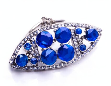 Silver Key Chain with Dark Blue and Clear Gemstones - Powered by Adobe