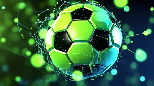 Futuristic digital soccer ball with neon glow and abstract network connections concept of sport - Powered by Adobe