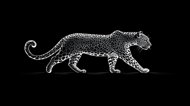 majestic leopard in shadow, powerful and regal, predator series theme, digital art, black background, isolated on white background