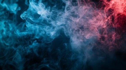 Abstract Blue and Red Smoke Swirls on Black Background