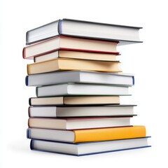 Books stacked neatly home office indoor close-up organization and learning, isolated on white background