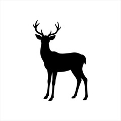 Obraz premium A deer animal silhouette vector, running, jumping, style design, plain black and white 