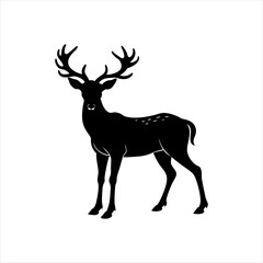 Obraz premium A deer animal silhouette vector, running, jumping, style design, plain black and white 