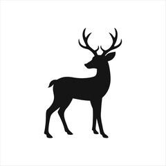 A deer animal silhouette vector, running, jumping, style design, plain black and white 