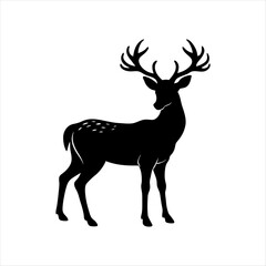 Obraz premium A deer animal silhouette vector, running, jumping, style design, plain black and white 