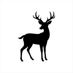 A deer animal silhouette vector, running, jumping, style design, plain black and white 