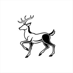 A deer animal silhouette vector, running, jumping, style design, plain black and white 