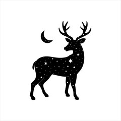Naklejka premium A deer animal silhouette vector, running, jumping, style design, plain black and white 