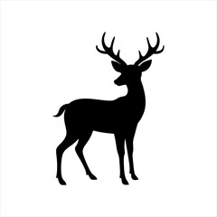Obraz premium A deer animal silhouette vector, running, jumping, style design, plain black and white 