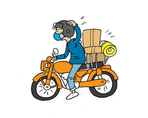 person delivering packages on a motorbike, color illustration
