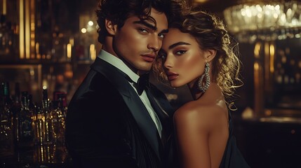 Elegant Couple in Luxurious Bar Setting