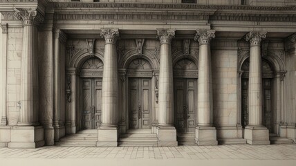 Obraz premium Classical Building Entrance with Corinthian Columns and Doors