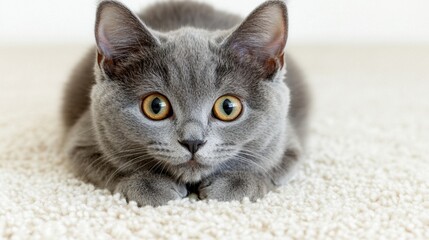 Adorable Grey Kitten on Fluffy Carpet Cute Pet Domestic Cat