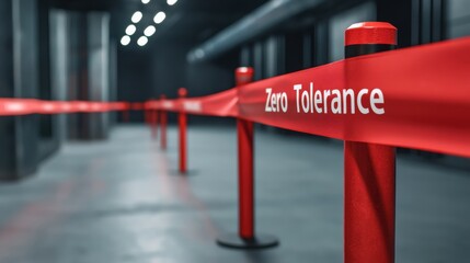 Red Barrier Tape with Zero Tolerance Message in Dimly Lit Urban Environment Showing Safety Measures