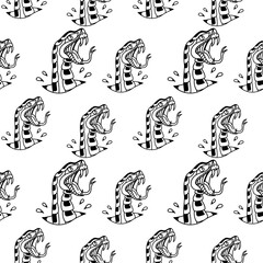 illustration pattern snake coming out of the skin old school, outline only
