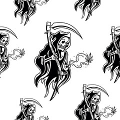 old school grim reaper illustration pattern, just the outline