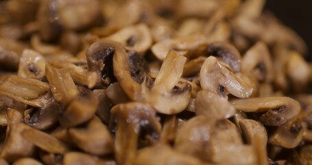 Close-up of fresh baked diced mushrooms