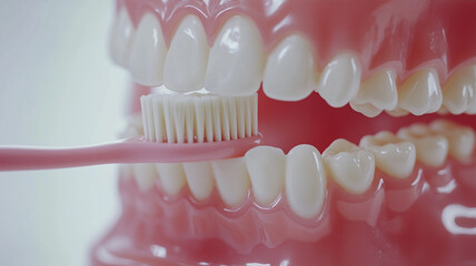 Obraz premium 歯科模型を使った正しい歯磨きのデモンストレーション