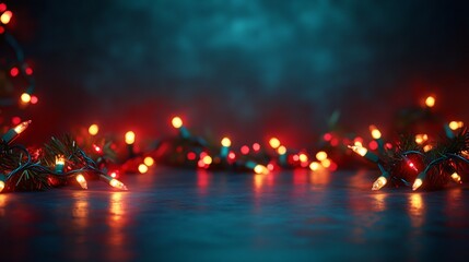 Naklejka premium Blue Christmas background with garland and branches