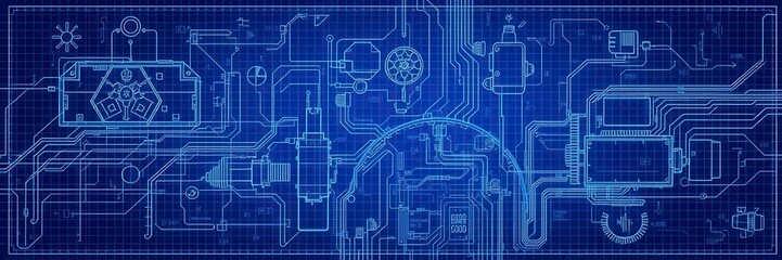 Naklejka premium A digital blueprint effect generator overlaying lines and grids on a technological background, pattern, overlay