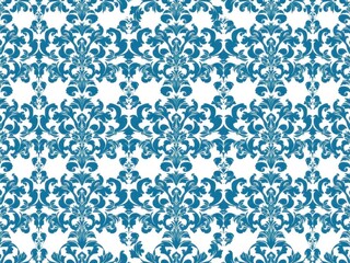 Elegant seamless damask wallpaper design in classic blue and white tones, pattern, blue, damask