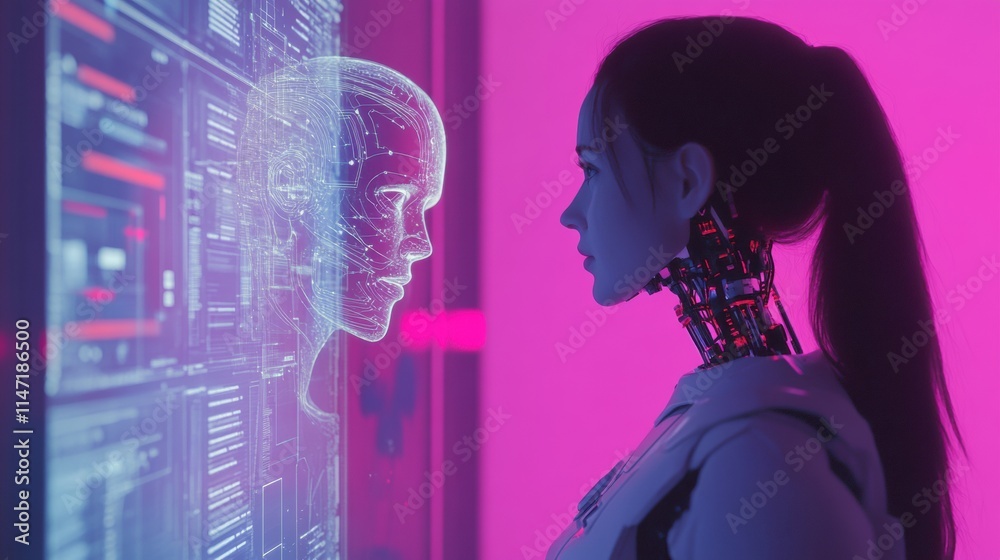Leinwandbilder collaboration between human and artificial intelligence in futuristic workspace. generative ai