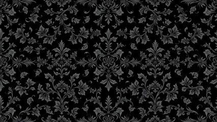 Seamless black gothic damask wallpaper with intricate floral patterns and vines, vines, gothic, pattern