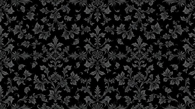 Seamless black gothic damask wallpaper with intricate floral patterns and vines, vines, gothic, pattern