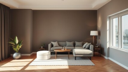 Mockup of poster hanging on clips against white wall at home, mock-up, frame