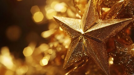 Christmas, Gold, Glitter, Star Shape, Chinese New Year