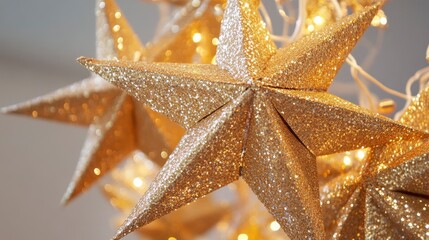 Christmas, Gold, Glitter, Star Shape, Chinese New Year