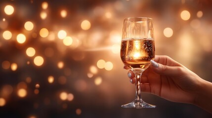 Elegant Hand Holding a Glass of Sparkling Wine. Generative AI