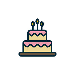 Birthday cake icon in flat style isolated on white background. For your design, logo. Vector illustration.