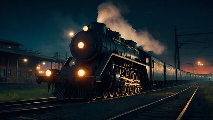 Obraz premium steam train at night
