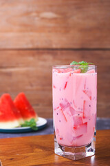 Indian watermelon ice, a viral drink among Indian fans. Indonesian street food.