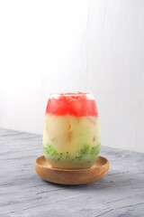 a glass of fresh drink made from kiwi, Yakult and watermelon, Ramadan drink