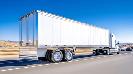 Semi-truck driving on a highway at high speed, symbolizing modern transportation and logistics.