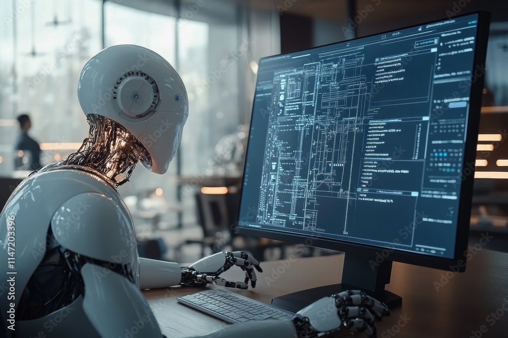 Fototapete collaboration between human and artificial intelligence in a modern workspace. generative ai