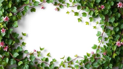 Fototapeta premium Real green leaves forming a intricate vine frame surrounding a central copy space, perfect for a natural backdrop, vine frame, beautiful, lush