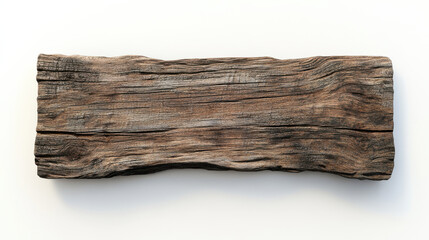 Fototapeta premium a rustic wooden signboard, aged wood with deep mahogany tones and polished grain, rough but clean-cut edges, standing against a clean white background, subtle highlights on the edges to emphasize dept