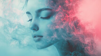 Fototapeta premium Surreal ethereal portrait in soft pastel tones. Generative