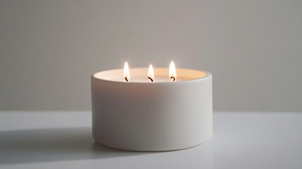 Triple-Wick White Candle on Plain Background