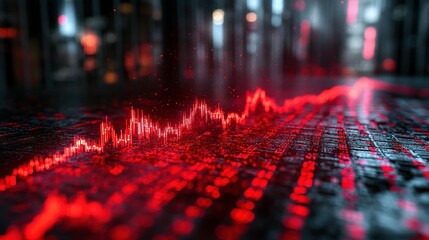 Red Stock Market Data Graph Decline City Background
